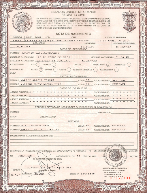 Acta nacimiento